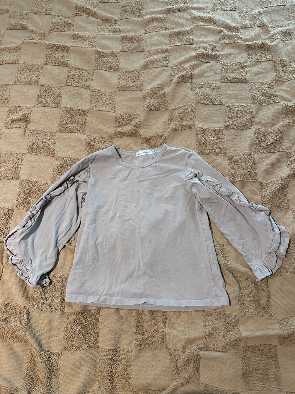 Girls' Ruffle Trim Long Sleeve Top in Light Gray